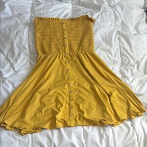 Yellow Button-Down Strapless Dress